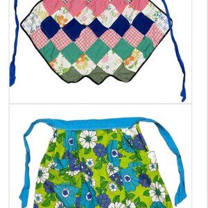 2 Vintage Handmade Kitchen Aprons Colorful Pocket Homemade